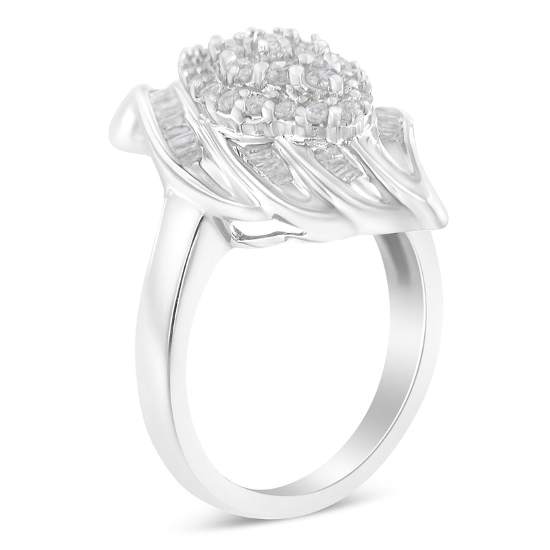 Bids.com .925 Sterling Silver Â¾ Cttw Round and Baguette Cut Diamond Stair-Stepped Cluster Waterfall Cocktail Ring (I-J Color, I2-I3 Clarity) - Size 6 Rings White Smoke 7 / White.Sterling Silver,6 / White.Sterling Silver,8 / White.Sterling Silver,7.75 / White.Sterling Silver,7.5 / White.Sterling Silver,7.25 / White.Sterling Silver,6.75 / White.Sterling Silver,6.5 / White.Sterling Silver,6.25 / White.Sterling Silver