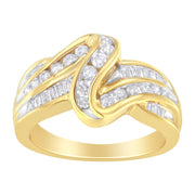 Bids.com 10K Yellow Gold 3/4 Cttw Channel Set Round and Baguette-cut Diamond Double Shank Bypass Ring (J-K Color, I1-I2 Clarity) - Size 6.75 Rings White Smoke 7 / Yellow.Gold,7.25 / Yellow.Gold,6.75 / Yellow.Gold