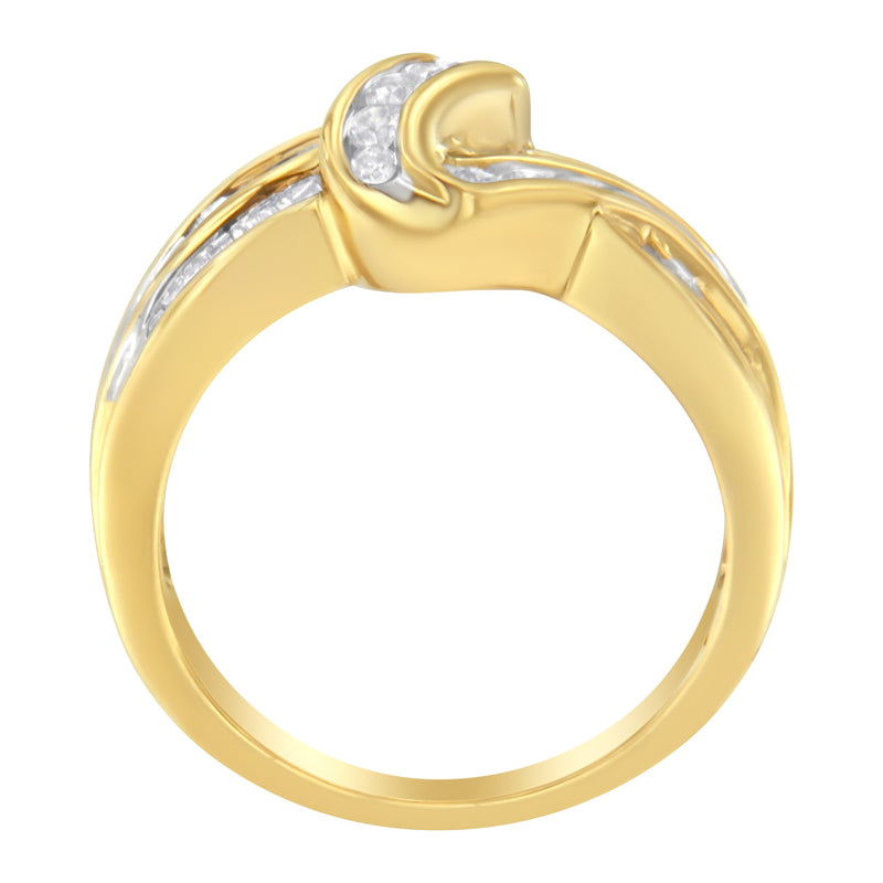 Bids.com 10K Yellow Gold 3/4 Cttw Channel Set Round and Baguette-cut Diamond Double Shank Bypass Ring (J-K Color, I1-I2 Clarity) - Size 6.75 Rings White Smoke 7 / Yellow.Gold,7.25 / Yellow.Gold,6.75 / Yellow.Gold