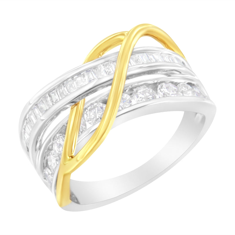 Bids.com 10K White and Yellow Gold 1 1/10 cttw Channel-Set Diamond Bypass Band Ring (J Color, I3 Clarity) - Size 7 Rings White Smoke 7 / YellowWhite.Gold,8 / YellowWhite.Gold,9 / YellowWhite.Gold,6 / YellowWhite.Gold