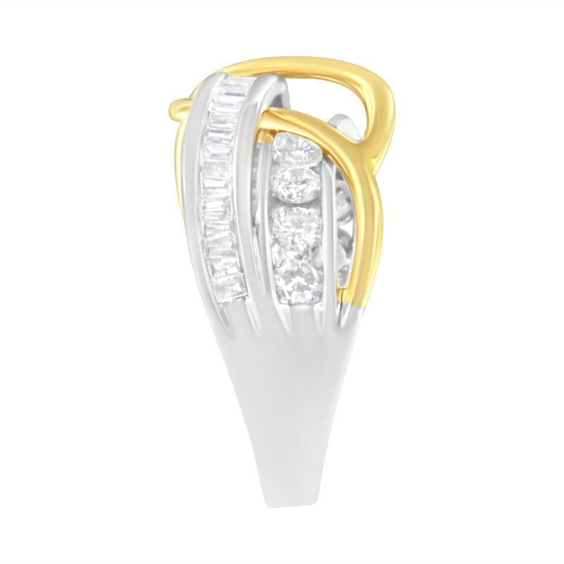 Bids.com 10K White and Yellow Gold 1 1/10 cttw Channel-Set Diamond Bypass Band Ring (J Color, I3 Clarity) - Size 7 Rings White Smoke 7 / YellowWhite.Gold,8 / YellowWhite.Gold,9 / YellowWhite.Gold,6 / YellowWhite.Gold