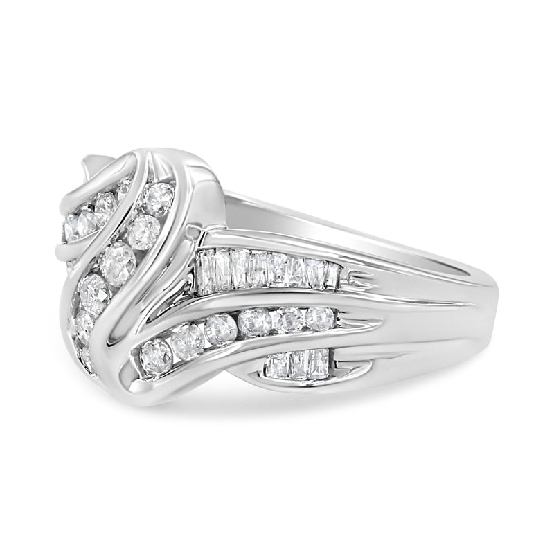 Bids.com 10K White Gold Ring 3/4 Cttw Round and Baguette-Cut Diamond Bypass Ring (H-I Color, I2-I3 Clarity) - Size 6 Rings White Smoke 7 / White.Gold,8 / White.Gold,6 / White.Gold