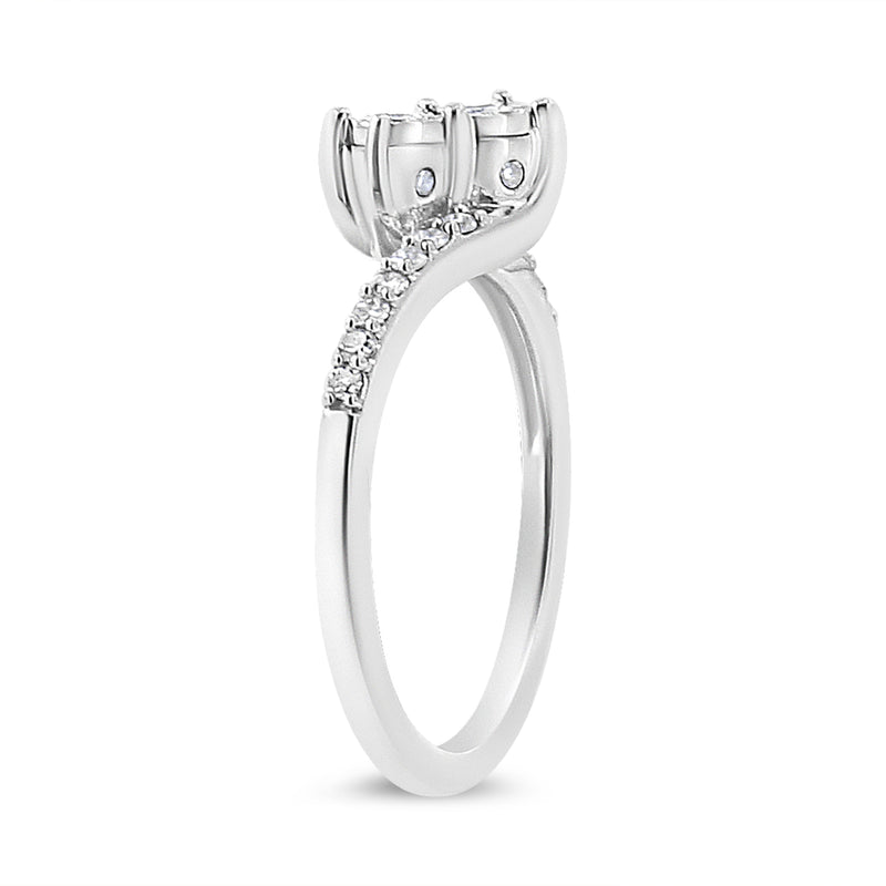 Bids.com 10K White Gold 1/4 Cttw Miracle Set Round Cut Diamond Two-Stone Ring (H-I Color, I2 Clarity) - Size 7 Rings White Smoke 7 / White.Gold,8 / White.Gold,7.5 / White.Gold,6.5 / White.Gold,6 / White.Gold