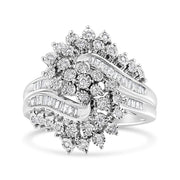 Bids.com 10K White Gold 1/2 Cttw Round and Baguette-Cut "S" Shaped Bypass Cocktail Ring (I-J Color, I1-I2 Clarity) - Size 7 Rings White Smoke 9 / White.Gold,8 / White.Gold,6 / White.Gold,7 / White.Gold
