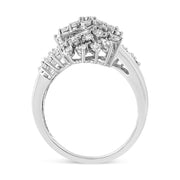 Bids.com 10K White Gold 1/2 Cttw Round and Baguette-Cut "S" Shaped Bypass Cocktail Ring (I-J Color, I1-I2 Clarity) - Size 7 Rings White Smoke 9 / White.Gold,8 / White.Gold,6 / White.Gold,7 / White.Gold