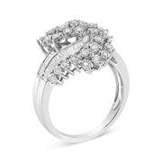 Bids.com 10K White Gold 1/2 Cttw Round and Baguette-Cut "S" Shaped Bypass Cocktail Ring (I-J Color, I1-I2 Clarity) - Size 7 Rings White Smoke 9 / White.Gold,8 / White.Gold,6 / White.Gold,7 / White.Gold