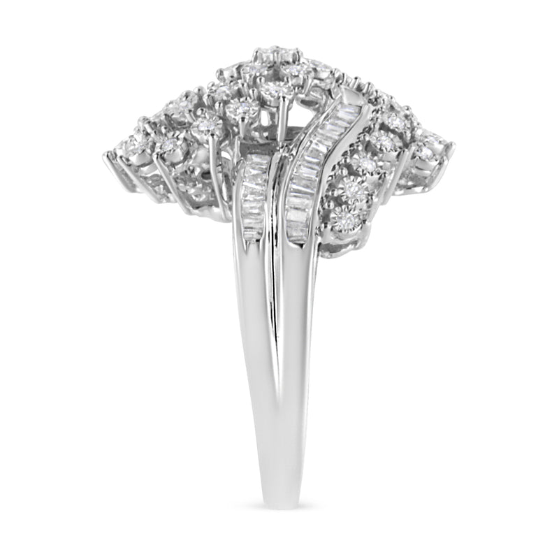 Bids.com 10K White Gold 1/2 Cttw Round and Baguette-Cut "S" Shaped Bypass Cocktail Ring (I-J Color, I1-I2 Clarity) - Size 7 Rings White Smoke 9 / White.Gold,8 / White.Gold,6 / White.Gold,7 / White.Gold