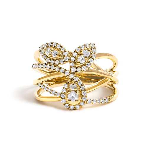 Bids.com 10K Yellow Gold 1/2 Cttw Diamond Crossover 3 Leaf Floral Cocktail Ring Band (H-I Color, SI1-SI2 Clarity)  - Size 7 Rings White Smoke 7 / Yellow.Gold,6 / Yellow.Gold,8 / Yellow.Gold,9 / Yellow.Gold,5 / Yellow.Gold,10 / Yellow.Gold