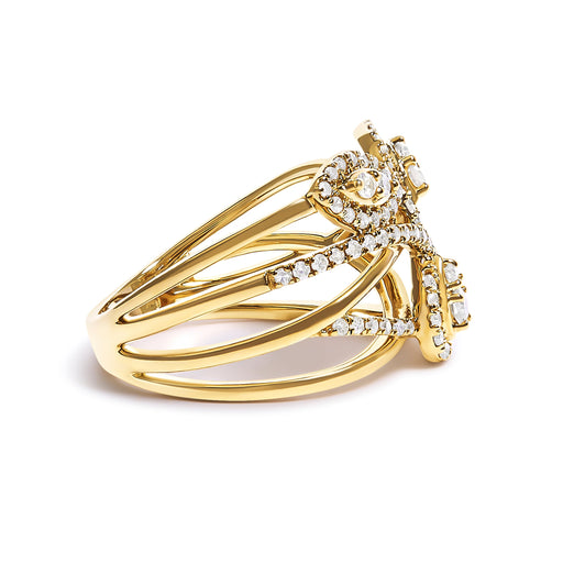 Bids.com 10K Yellow Gold 1/2 Cttw Diamond Crossover 3 Leaf Floral Cocktail Ring Band (H-I Color, SI1-SI2 Clarity)  - Size 7 Rings White Smoke 7 / Yellow.Gold,6 / Yellow.Gold,8 / Yellow.Gold,9 / Yellow.Gold,5 / Yellow.Gold,10 / Yellow.Gold