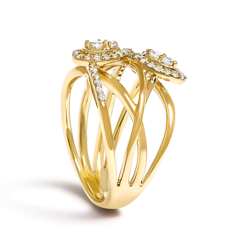 Bids.com 10K Yellow Gold 1/2 Cttw Diamond Crossover 3 Leaf Floral Cocktail Ring Band (H-I Color, SI1-SI2 Clarity)  - Size 7 Rings White Smoke 7 / Yellow.Gold,6 / Yellow.Gold,8 / Yellow.Gold,9 / Yellow.Gold,5 / Yellow.Gold,10 / Yellow.Gold