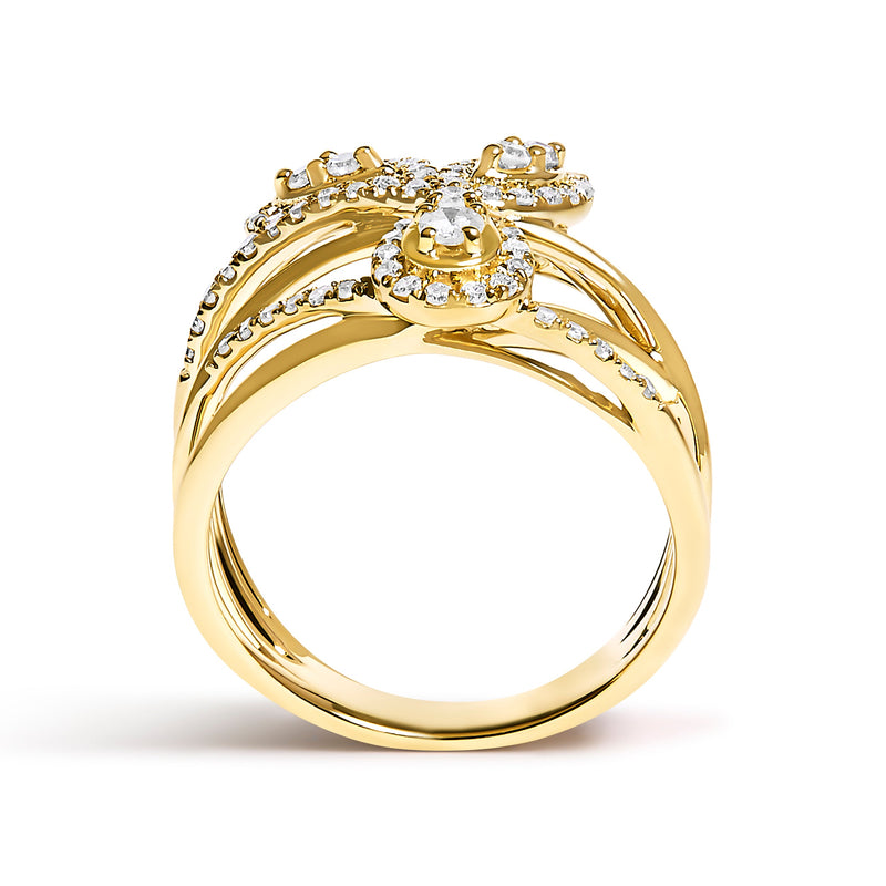 Bids.com 10K Yellow Gold 1/2 Cttw Diamond Crossover 3 Leaf Floral Cocktail Ring Band (H-I Color, SI1-SI2 Clarity)  - Size 7 Rings White Smoke 7 / Yellow.Gold,6 / Yellow.Gold,8 / Yellow.Gold,9 / Yellow.Gold,5 / Yellow.Gold,10 / Yellow.Gold