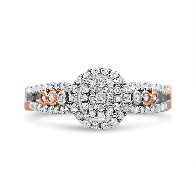 Bids.com 14K Rose Gold Plated .925 Sterling Silver 3/8 Cttw Round Diamond Double Frame Cross-Over Split Shank Engagement Ring (I-J Color, I2-I3 Clarity) - Size 7 Rings White Smoke 7 / WhiteRose.Sterling Silver,5 / WhiteRose.Sterling Silver,8 / WhiteRose.Sterling Silver,6 / WhiteRose.Sterling Silver,9 / WhiteRose.Sterling Silver