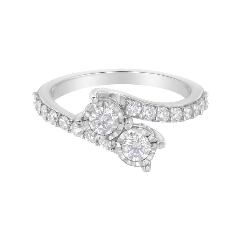 Bids.com 10K White Gold Two-Stone Miracle-Set Diamond Bypass Ring (1 Cttw, H-I Color, I1-I2 Clarity) - Size 6 Rings White Smoke 7 / White.Gold,8 / White.Gold,7.5 / White.Gold,6.5 / White.Gold,6 / White.Gold