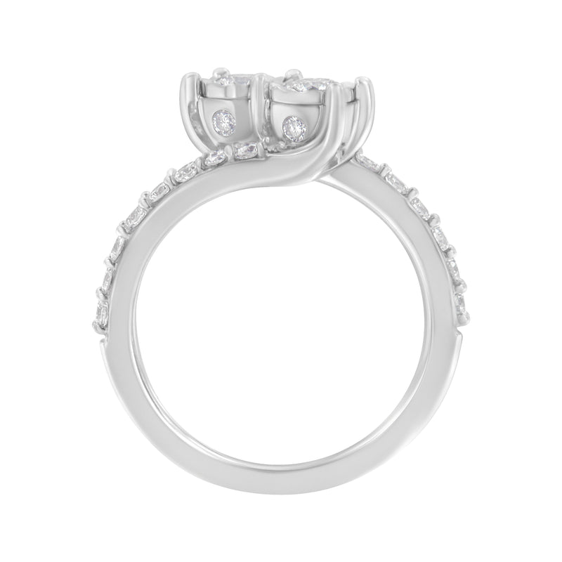Bids.com 10K White Gold Two-Stone Miracle-Set Diamond Bypass Ring (1 Cttw, H-I Color, I1-I2 Clarity) - Size 6 Rings White Smoke 7 / White.Gold,8 / White.Gold,7.5 / White.Gold,6.5 / White.Gold,6 / White.Gold