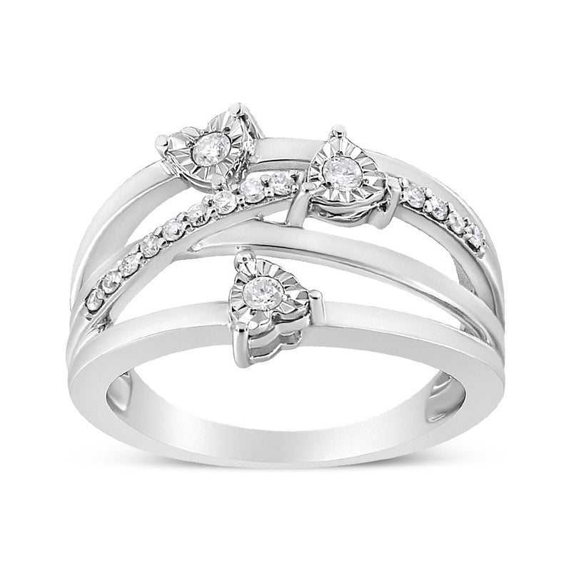 Bids.com .925 Sterling Silver 1/5 Cttw Miracle-Set Diamond Heart Cross-Over Bypass Ring (I-J Color, I2-I3 Clarity) - Size 7 Rings White Smoke 9 / White.Sterling Silver,8 / White.Sterling Silver,6 / White.Sterling Silver,7 / White.Sterling Silver