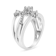 Bids.com .925 Sterling Silver 1/5 Cttw Miracle-Set Diamond Heart Cross-Over Bypass Ring (I-J Color, I2-I3 Clarity) - Size 7 Rings White Smoke 9 / White.Sterling Silver,8 / White.Sterling Silver,6 / White.Sterling Silver,7 / White.Sterling Silver