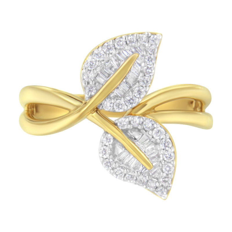 Bids.com 10K Yellow Gold 3/8 Cttw Round and Baguette-Cut Diamond Leaf Cocktail Ring - Size 7 (I-J Color, I1-I2 Clarity) Rings White Smoke 9 / Yellow.Gold,8 / Yellow.Gold,6 / Yellow.Gold,7 / Yellow.Gold