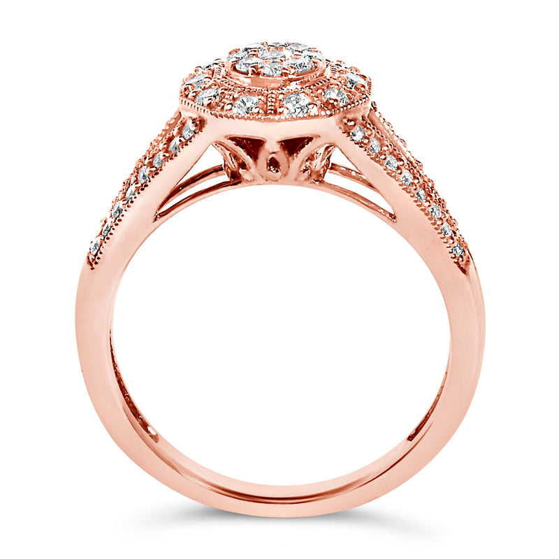 Bids.com 14K Rose Gold Plated .925 Sterling Silver 1/2 Cttw Pave Diamond Halo Cluster Split Shank Cocktail Ring (I-J Color, I1-I2 Clarity) - Size 6 Rings White Smoke 7 / Rose.Sterling Silver,5 / Rose.Sterling Silver,9 / Rose.Sterling Silver,8 / Rose.Sterling Silver,6 / Rose.Sterling Silver