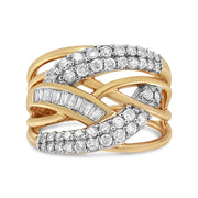 Bids.com 10K Yellow and White Gold 1.0 Cttw Round and Baguette-Cut Diamond Multirow Interwoven Cocktail Ring (I-J Color, I2-I3 Quality) - Size 7 Rings White Smoke 6 / YellowWhite.Gold,9 / YellowWhite.Gold,8 / YellowWhite.Gold,7 / YellowWhite.Gold