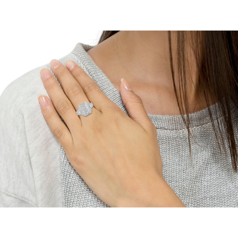Bids.com .925 Sterling Silver Round and Baguette Diamond Cathedral Ring (0.75 Cttw, H-I Color, I2-I3 Clarity) - Size 7 Rings White Smoke 8 / White.Sterling Silver,6 / White.Sterling Silver,7 / White.Sterling Silver,7.5 / White.Sterling Silver,6.5 / White.Sterling Silver