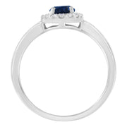 Bids.com 10K White Gold 1/5 Cttw Round Diamond and Prong Set 7MM Created Blue Sapphire Halo Cocktail Ring (H-I Color, I1-I2 Clarity) - Size 7 Rings White Smoke 7 / White.Gold