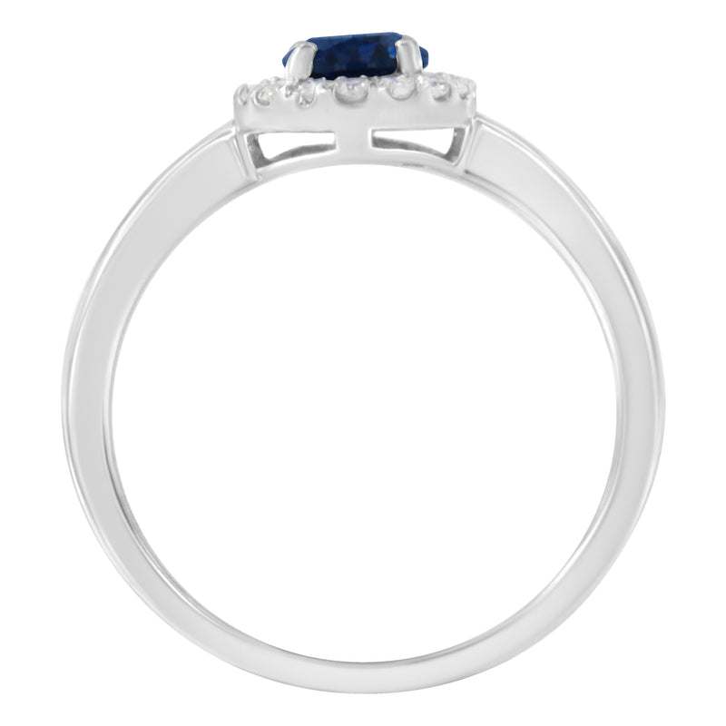 Bids.com 10K White Gold 1/5 Cttw Round Diamond and Prong Set 7MM Created Blue Sapphire Halo Cocktail Ring (H-I Color, I1-I2 Clarity) - Size 7 Rings White Smoke 7 / White.Gold