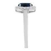 Bids.com 10K White Gold 1/5 Cttw Round Diamond and Prong Set 7MM Created Blue Sapphire Halo Cocktail Ring (H-I Color, I1-I2 Clarity) - Size 7 Rings White Smoke 7 / White.Gold