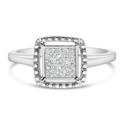 Bids.com .925 Sterling Silver 1/5 Cttw Invisible Set Princess Cut Diamond Promise Ring with Beaded Halo (H-I Color, I1-I2 Clarity) - Ring Size 7 Rings White Smoke 7 / White.Sterling Silver,6 / White.Sterling Silver,8 / White.Sterling Silver,9 / White.Sterling Silver