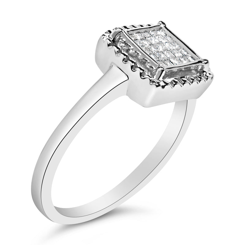 Bids.com .925 Sterling Silver 1/5 Cttw Invisible Set Princess Cut Diamond Promise Ring with Beaded Halo (H-I Color, I1-I2 Clarity) - Ring Size 7 Rings White Smoke 7 / White.Sterling Silver,6 / White.Sterling Silver,8 / White.Sterling Silver,9 / White.Sterling Silver