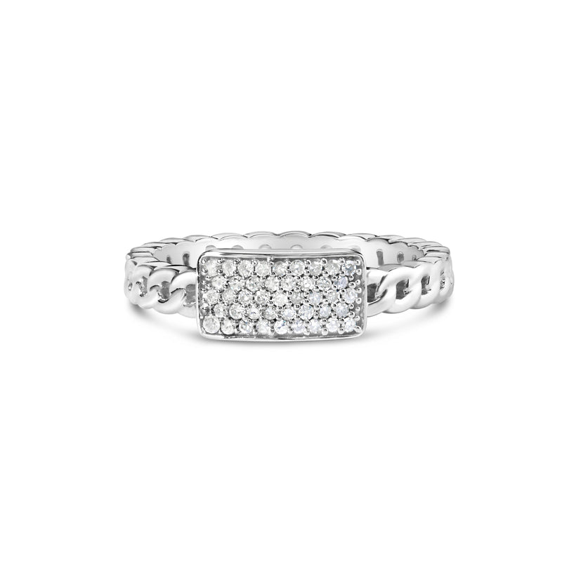 Bids.com .925 Sterling Silver 1/5 Cttw Diamond ID and Cuban Link Band Ring (I-J Color, I2-I3 Clarity) - Ring Size 6 Rings White Smoke 6 / White.Sterling Silver,7 / White.Sterling Silver,8 / White.Sterling Silver