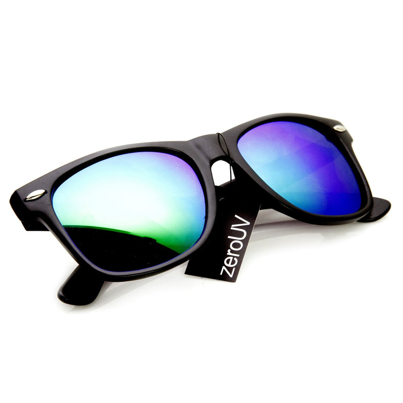 zeroUV Retro Matte Black Horned Rim Flash Colored Lens Sunglasses 58mm 8025 Sunglasses White Smoke Black Midnight