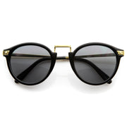 zeroUV Vintage Steampunk Inspired Round Horned Rim Frame Sunglasses 8591 Sunglasses White Smoke Shiny Black Gold