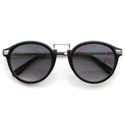 zeroUV Vintage Steampunk Inspired Round Horned Rim Frame Sunglasses 8591 Sunglasses White Smoke Shiny Black Silver
