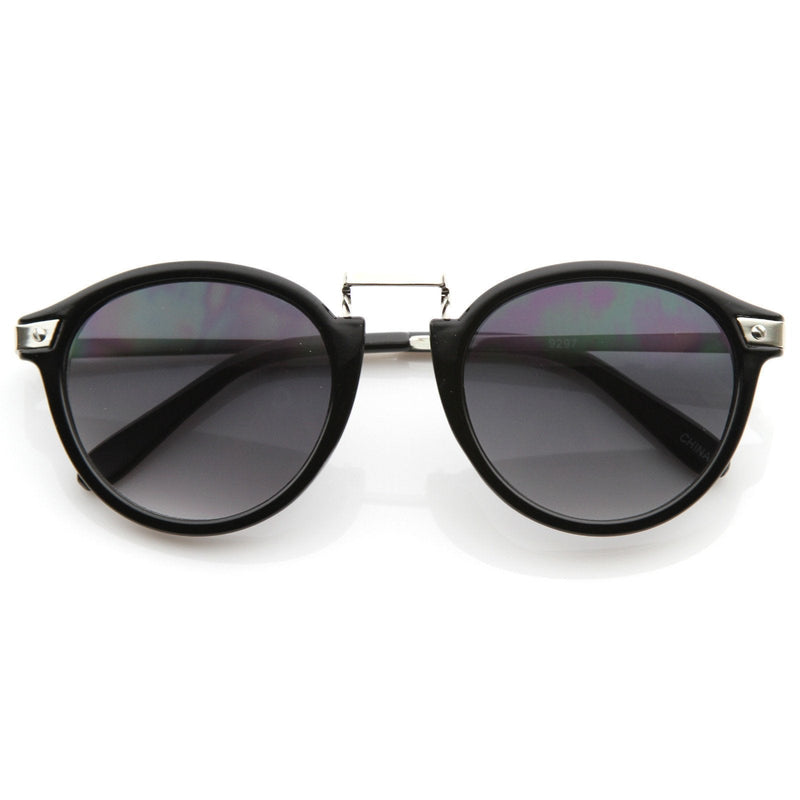 zeroUV Vintage Steampunk Inspired Round Horned Rim Frame Sunglasses 8591 Sunglasses White Smoke Shiny Black Silver