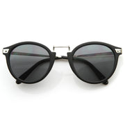 zeroUV Vintage Steampunk Inspired Round Horned Rim Frame Sunglasses 8591 Sunglasses White Smoke Matte Black Silver