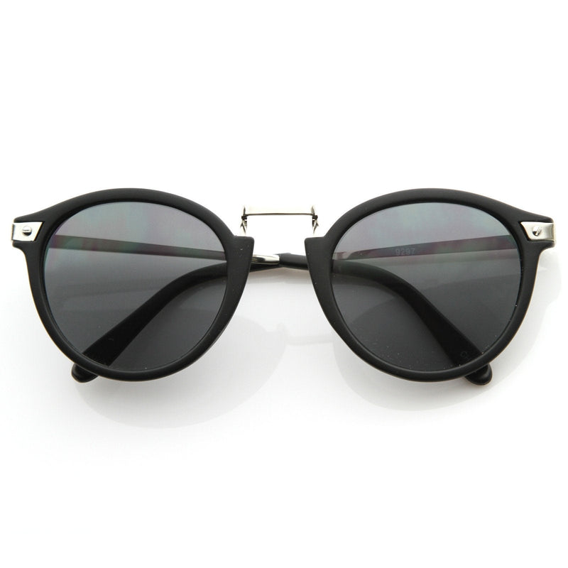 zeroUV Vintage Steampunk Inspired Round Horned Rim Frame Sunglasses 8591 Sunglasses White Smoke Matte Black Silver