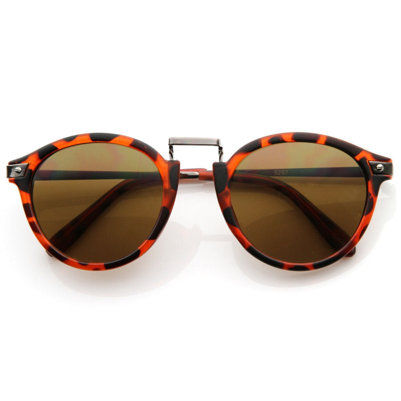 zeroUV Vintage Steampunk Inspired Round Horned Rim Frame Sunglasses 8591 Sunglasses White Smoke Havana Amber