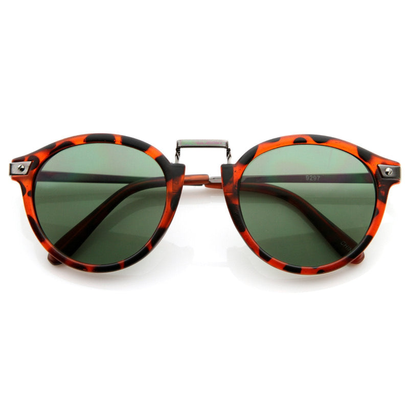 zeroUV Vintage Steampunk Inspired Round Horned Rim Frame Sunglasses 8591 Sunglasses White Smoke Havana Green