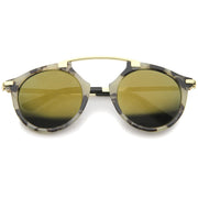 zeroUV Arched Marble Pattern P3 Mirrored Lens Round Sunglasses A218 Sunglasses White Smoke Creme Gold Brown Mirror