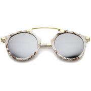 zeroUV Arched Marble Pattern P3 Mirrored Lens Round Sunglasses A218 Sunglasses White Smoke White Gold Silver Mirror
