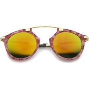zeroUV Arched Marble Pattern P3 Mirrored Lens Round Sunglasses A218 Sunglasses White Smoke Pink Gold Orange Mirror