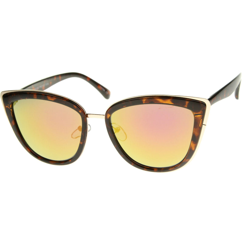 zeroUV Oversize Women's Flash Mirror Lens Cat Eye Sunglasses A286 Sunglasses White Smoke Black Gold Blue Mirror,Black Gold Yellow Mirror,Tortoise Gold Pink Mirror,Tortoise Gold Purple Mirror,Black Gold Silver Mirror