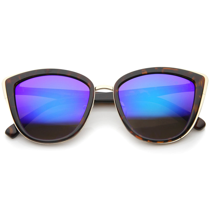 zeroUV Oversize Women's Flash Mirror Lens Cat Eye Sunglasses A286 Sunglasses White Smoke Tortoise Gold Purple Mirror