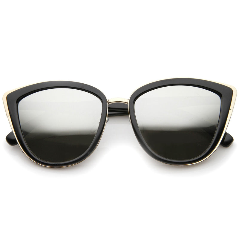 zeroUV Oversize Women's Flash Mirror Lens Cat Eye Sunglasses A286 Sunglasses White Smoke Black Gold Silver Mirror