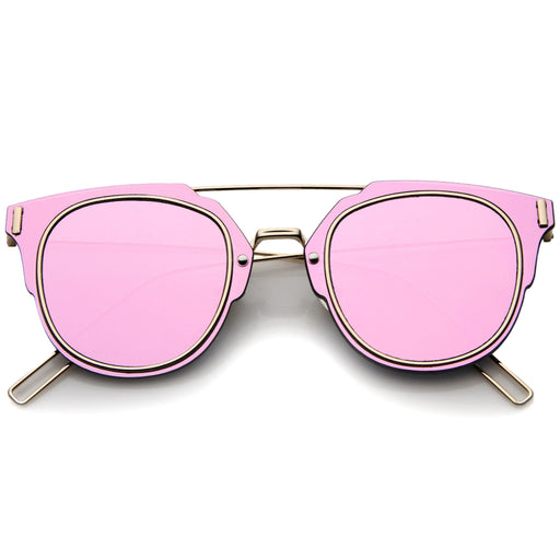 zeroUV Minimal Wire Inner Rim Flat Color Mirror Lens Sunglasses A361 Sunglasses White Smoke Pink Gold Pink Mirror,Blue Black Blue Mirror,Purple Black Purple Mirror,Red Black Red Mirror