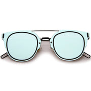 zeroUV Minimal Wire Inner Rim Flat Color Mirror Lens Sunglasses A361 Sunglasses White Smoke Blue Black Blue Mirror
