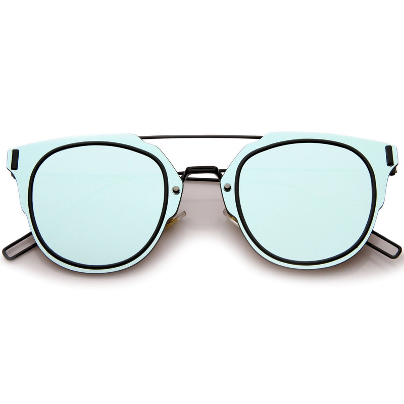 zeroUV Minimal Wire Inner Rim Flat Color Mirror Lens Sunglasses A361 Sunglasses White Smoke Blue Black Blue Mirror