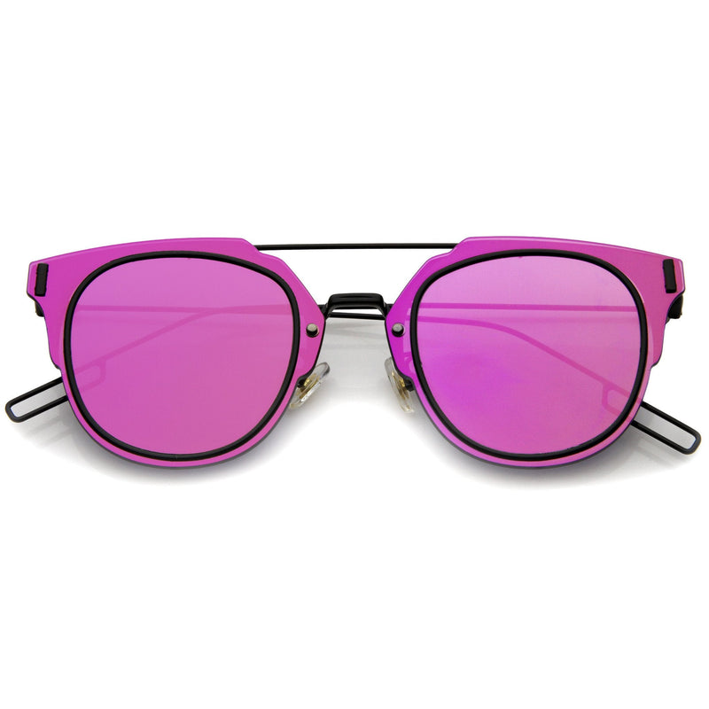 zeroUV Minimal Wire Inner Rim Flat Color Mirror Lens Sunglasses A361 Sunglasses White Smoke Purple Black Purple Mirror