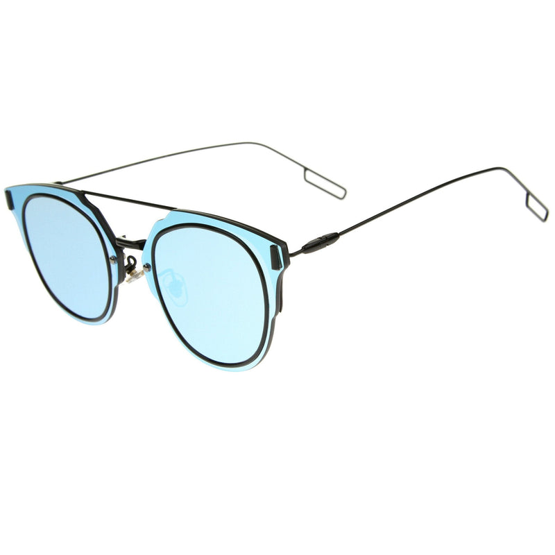 zeroUV Minimal Wire Inner Rim Flat Color Mirror Lens Sunglasses A361 Sunglasses White Smoke Pink Gold Pink Mirror,Blue Black Blue Mirror,Purple Black Purple Mirror,Red Black Red Mirror