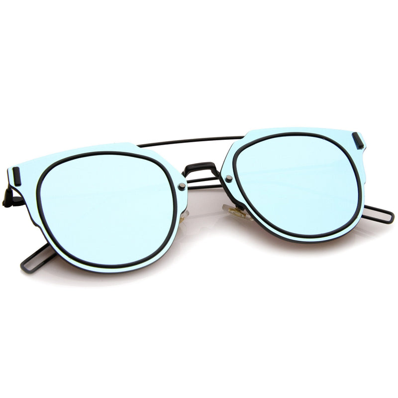 zeroUV Minimal Wire Inner Rim Flat Color Mirror Lens Sunglasses A361 Sunglasses White Smoke Pink Gold Pink Mirror,Blue Black Blue Mirror,Purple Black Purple Mirror,Red Black Red Mirror